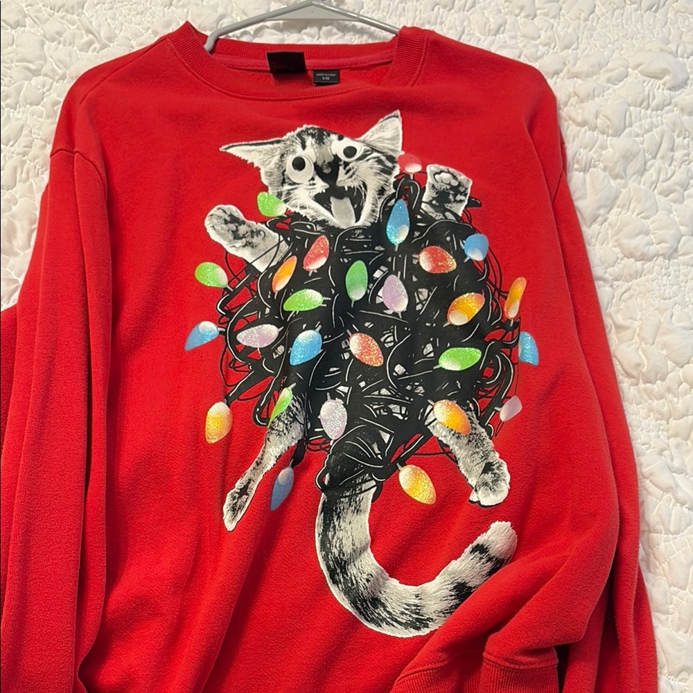 MAD Engine Red and Black Cat Sweater Festive Design